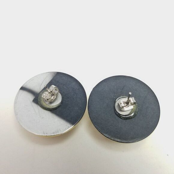 Vintage Purple and Gold Tone Dome Stud Earrings, Retro 80s Style, Estate - Picture 2 of 5